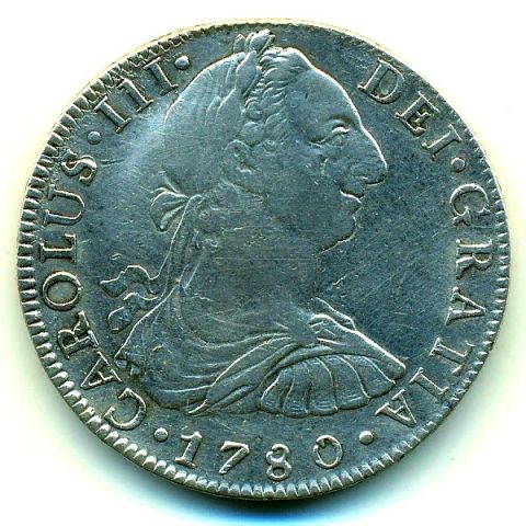 8 реалов 1780 Мексика Карл III Испания AUNC