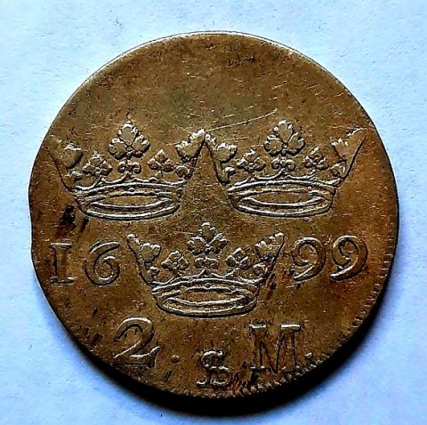 2 марки 1699 Швеция Карл XII AUNC