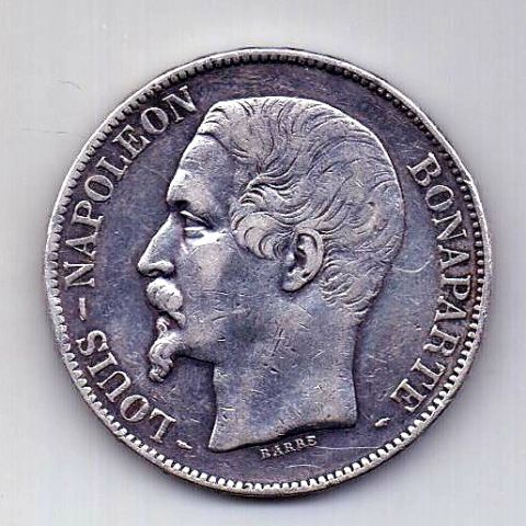 5 франков 1852 Франция Луи Наполеон Бонапарт XF