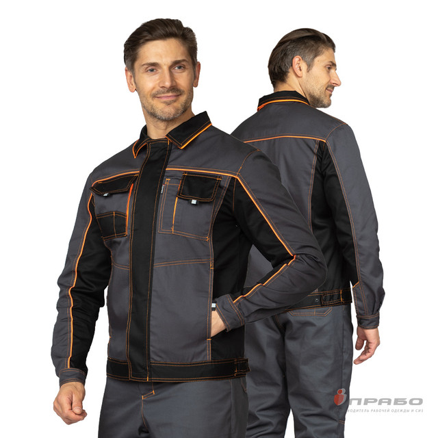 Костюм Бренд 1 2020 мужской серый/чёрный (куртка и брюки) (9408)