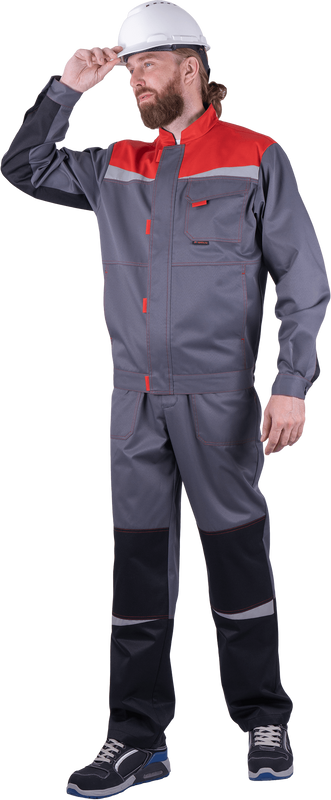 Костюм КМ-10 Люкс, серый-красный-черный (Куртка + брюки) (Кос 575)