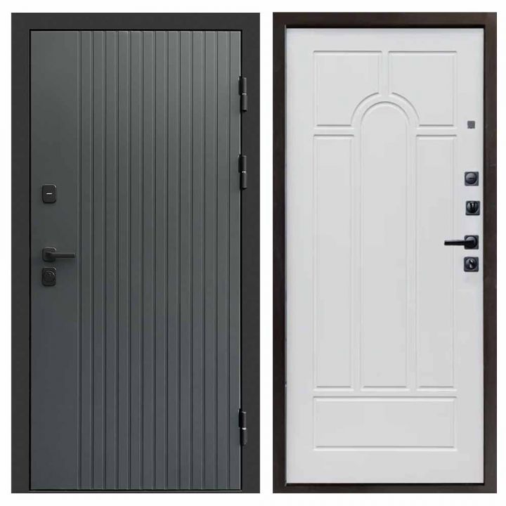 Входная дверь Termo-door Твист Грей BLACK Арка белое дерево Металлическая