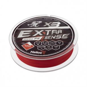 Шнур плетеный Helios Extrasense X3 PE 2/32LB 0,25мм 92м Red HS-ES-X3-2/32LB