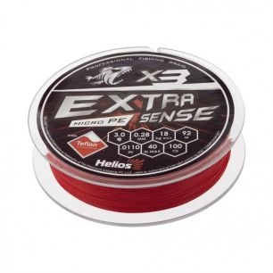 Шнур плетеный Helios Extrasense X3 PE 3/40LB 0,28мм 92м Red HS-ES-X3-3/40LB