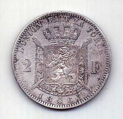 2 франка 1867 Бельгия XF Редкость