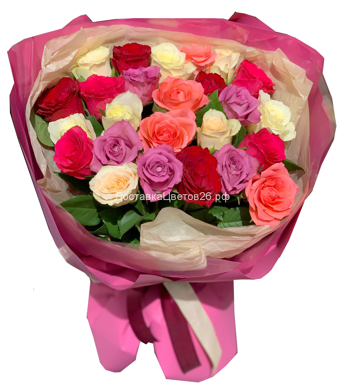 Букет из 25 или 51 разноцветной розы (40 см)