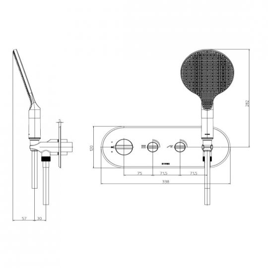 Внешняя часть термостатического смесителя для душа Bossini APICE с круглым ручным душем Z00521 ФОТО