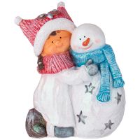 Фигурка декоративная "Девочка со снеговичком" 44x35 см