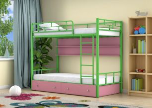 Двухъярусная кровать Ницца Зеленый ящики полка Розовый