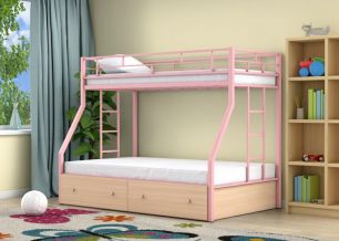 Двухъярусная кровать Милан Розовый ящики Дуб молочный