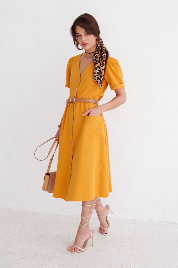 9502 Платье-ретро в цвете "манго"
