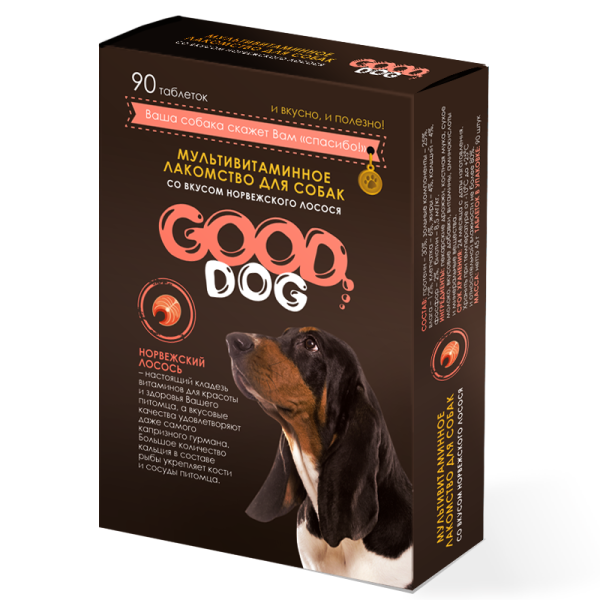 Лакомство витамины для собак Good Dog со вкусом Норвежского лосося 90 таб