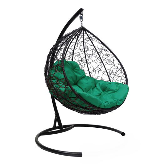 МГККР-14-04 Подвесное кресло КАПЛЯ с ротангом чёрное, зелёная подушка