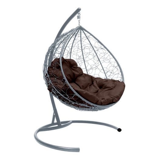 МГККР-13-05 Подвесное кресло КАПЛЯ с ротангом серое, коричневая подушка