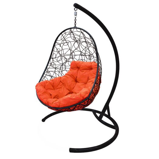 МГКОР-14-07 Подвесное кресло ОВАЛ с ротангом чёрное, оранжевая подушка