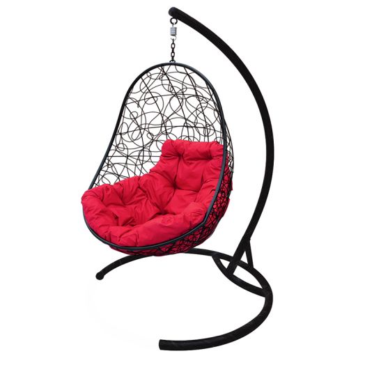 МГКОР-14-06 Подвесное кресло ОВАЛ с ротангом чёрное, красная подушка
