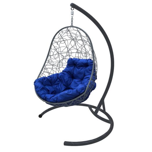 МГКОР-13-10 Подвесное кресло ОВАЛ с ротангом серое, синяя подушка