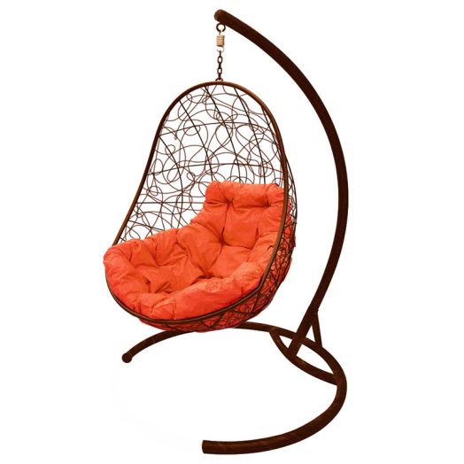 МГКОР-12-07 Подвесное кресло ОВАЛ с ротангом коричневое, оранжевая подушка