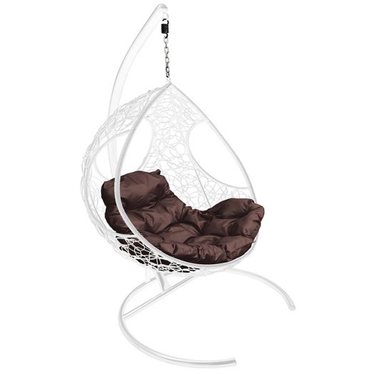 МГКДР-11-05 Подвесное кресло ДОЛЬКА с ротангом белое, коричневая подушка
