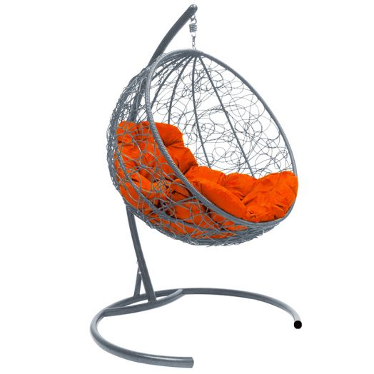 МГКШР-13-07 Подвесное кресло КРУГ с ротангом серое, оранжевая подушка