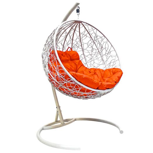 МГКШР-11-07 Подвесное кресло КРУГ с ротангом белое, оранжевая подушка