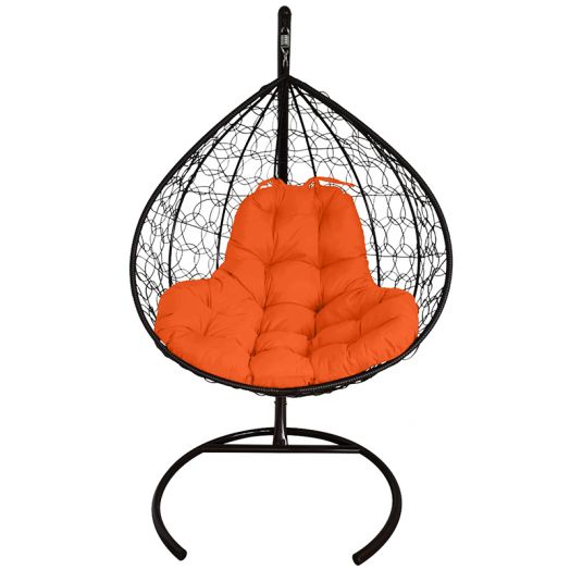 МГКИР-14-07 Подвесное кресло XL с ротангом чёрное, оранжевая подушка