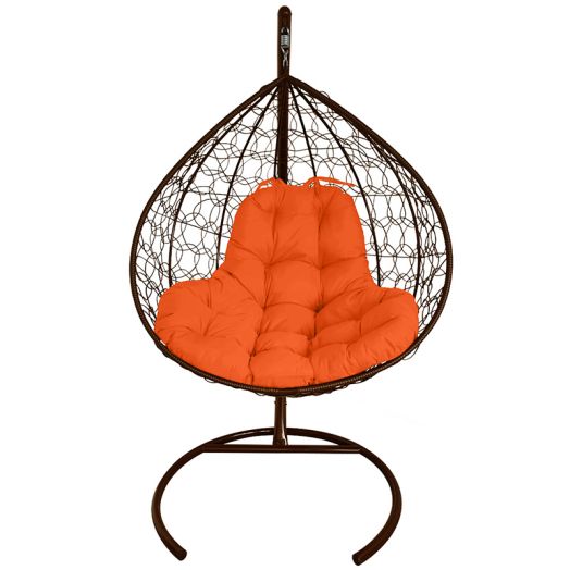 МГКИР-12-07 Подвесное кресло XL с ротангом коричневое, оранжевая подушка
