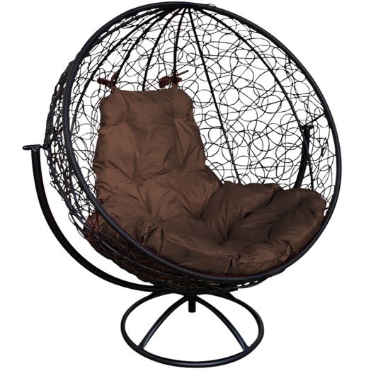 МГВКШР-14-05 Вращающееся кресло КРУГ с ротангом чёрное, коричневая подушка