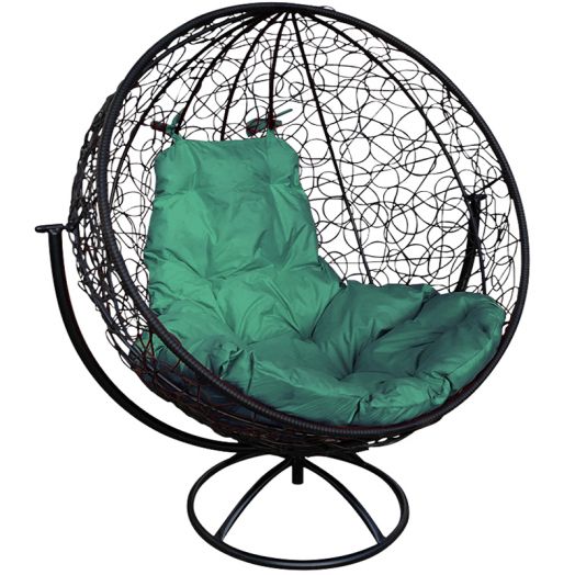 МГВКШР-14-04 Вращающееся кресло КРУГ с ротангом чёрное, зелёная подушка