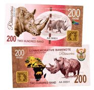200 ранд ЮАР — Носорог. Большая африканская пятерка. Памятная банкнота. UNC Oz