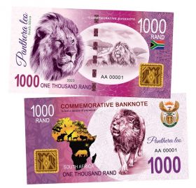 1000 ранд ЮАР — Лев. Большая африканская пятерка. Памятная банкнота. UNC Oz