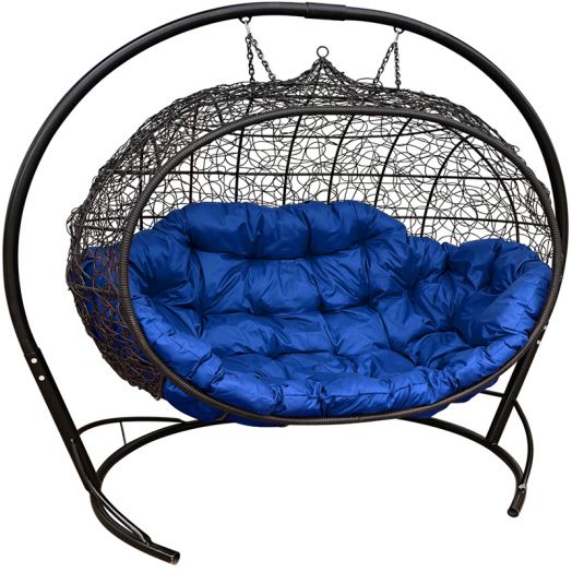 МГПДУ-14-10 Подвесной диван УЛЕЙ с ротангом чёрный, синяя подушка