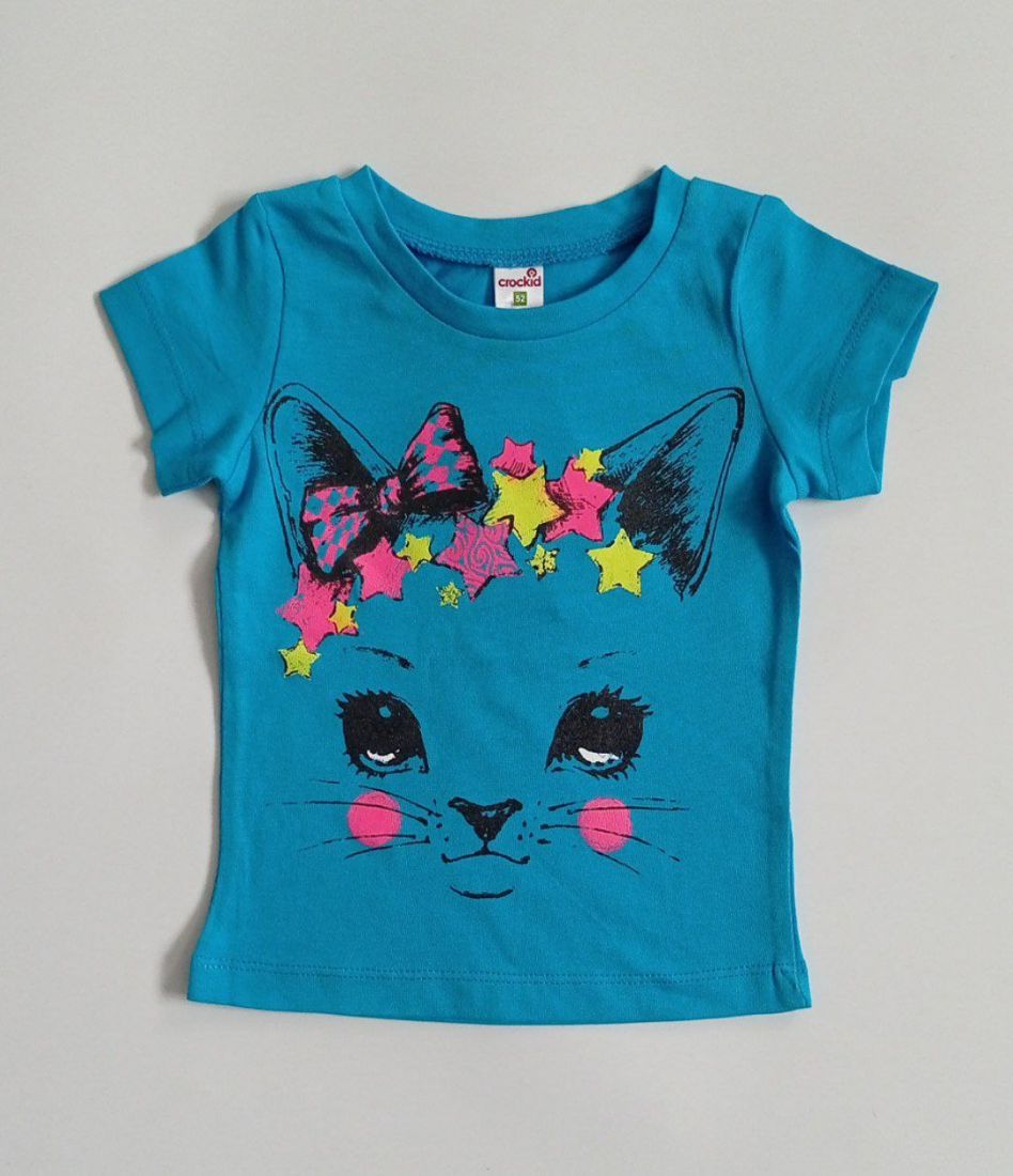 Голубая футболка для девочки Кошечка
