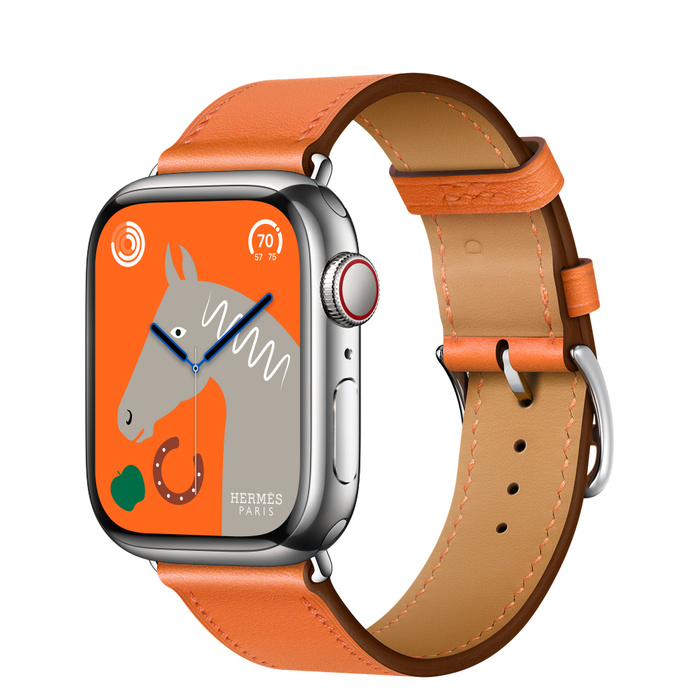 Часы Apple Watch Hermès Series 8 GPS + Cellular 41mm Silver Stainless Steel Case with Orange Swift Leather Single Tour