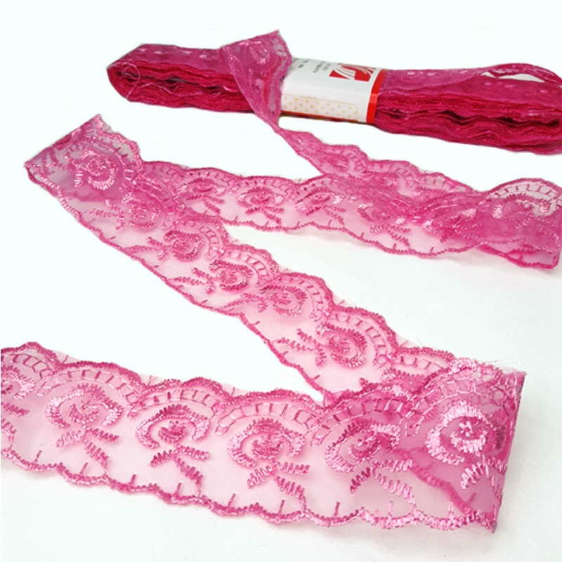 Кружево розовое, ширина 4 см, кружево капроновое, 1 упаковка (8,15 м)