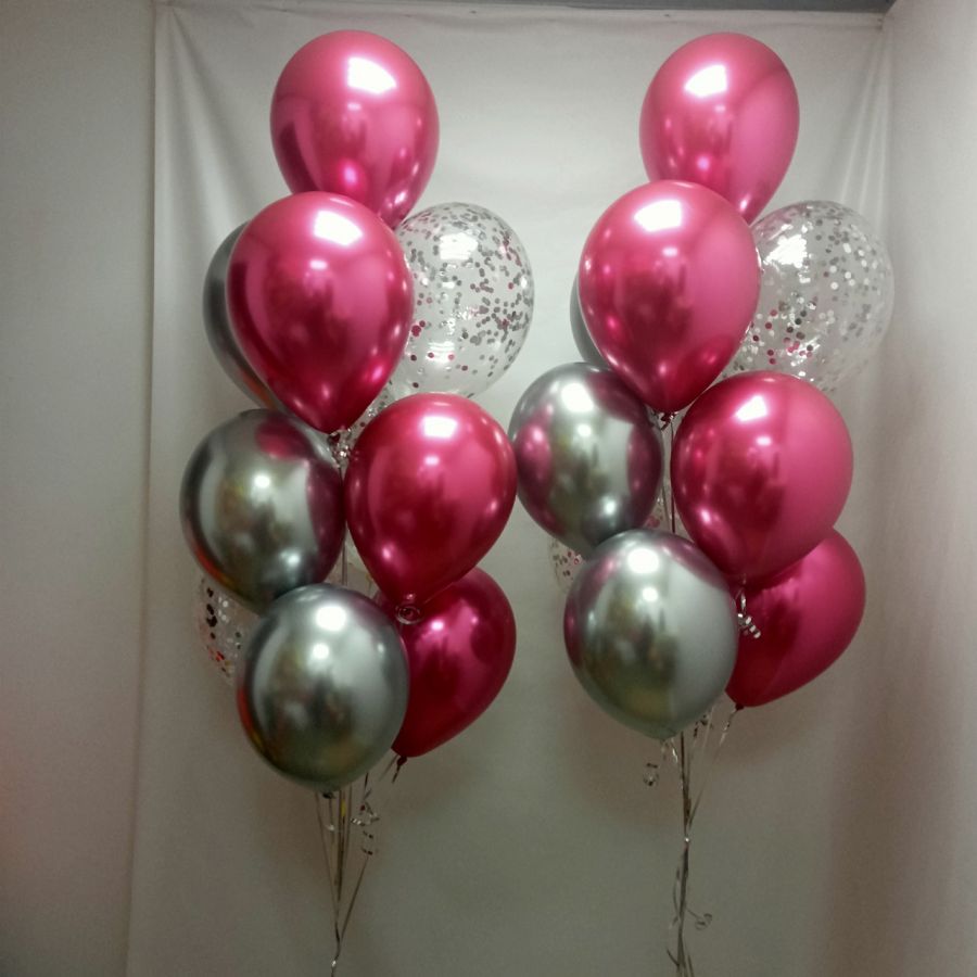 Набор фонтанов с шарами хром серебро, розовый хром и конфетти