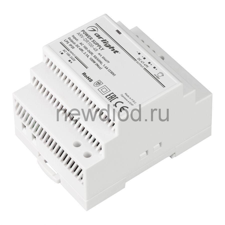 Блок питания ARV-DR100-48 (48V, 2.1A, 100W) (IP20 DIN-рейка) Arlight