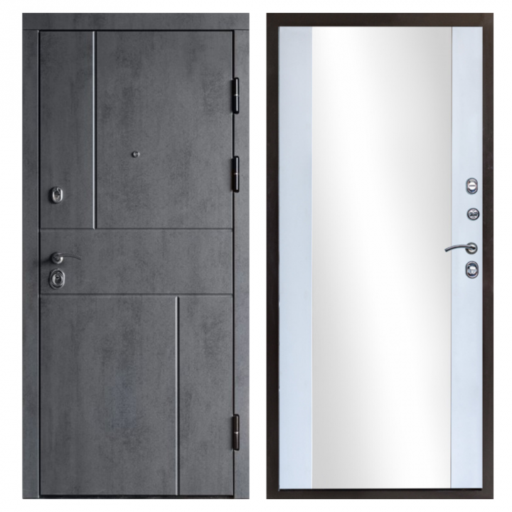 Входная дверь Termo-door  Вертикаль бетон Зеркало белый софт