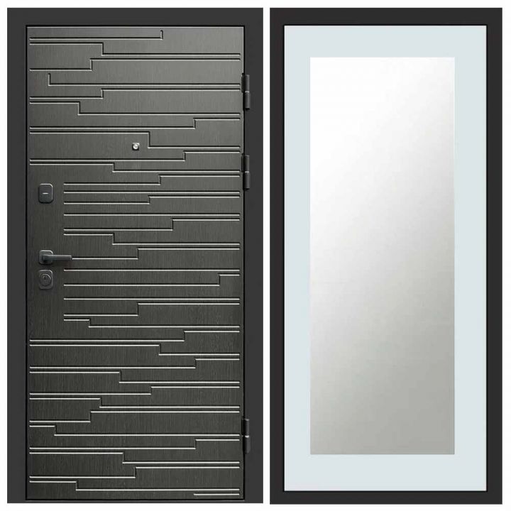Входная дверь Termo-door Ривьера BLACK Зеркало Триумф Белый Софт Металлическая