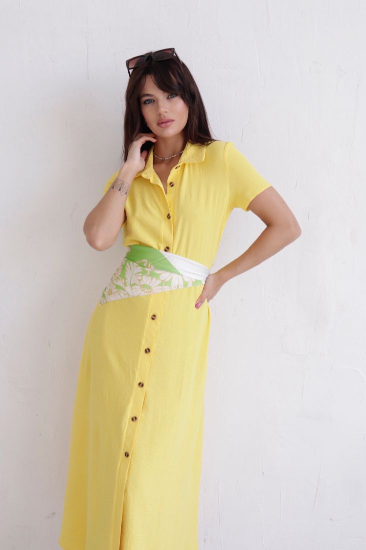9689 Платье-рубашка удлинённое лимонное