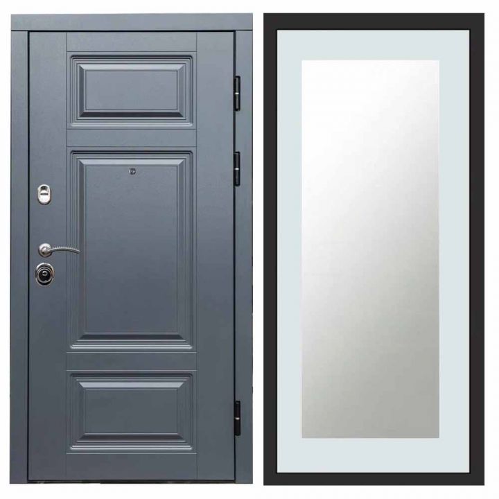Входная дверь Termo-door Премиум Grey Зеркало Триумф Белый Софт Металлическая