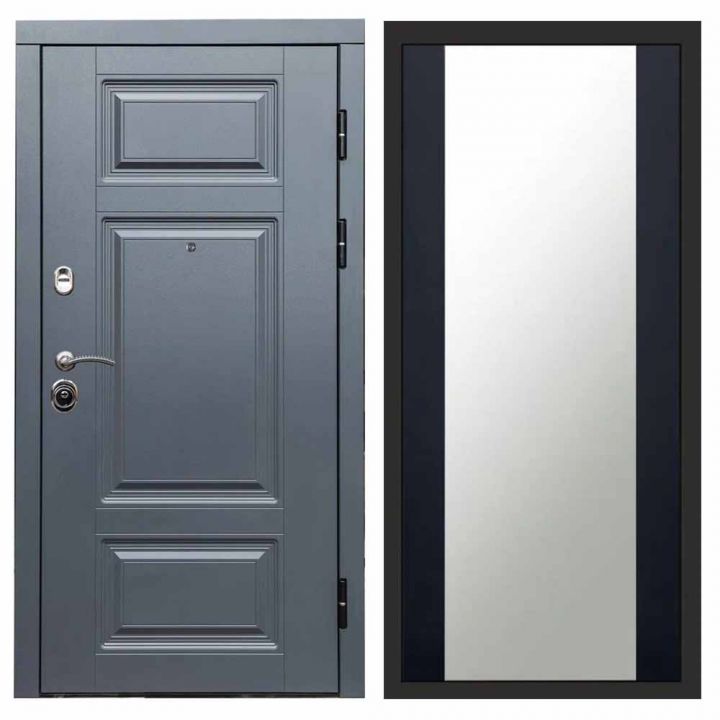 Входная дверь с терморазрывом Termo-door (Термодор) Премиум Грей Зеркало Черный Кварц+Тонировка Металлическая