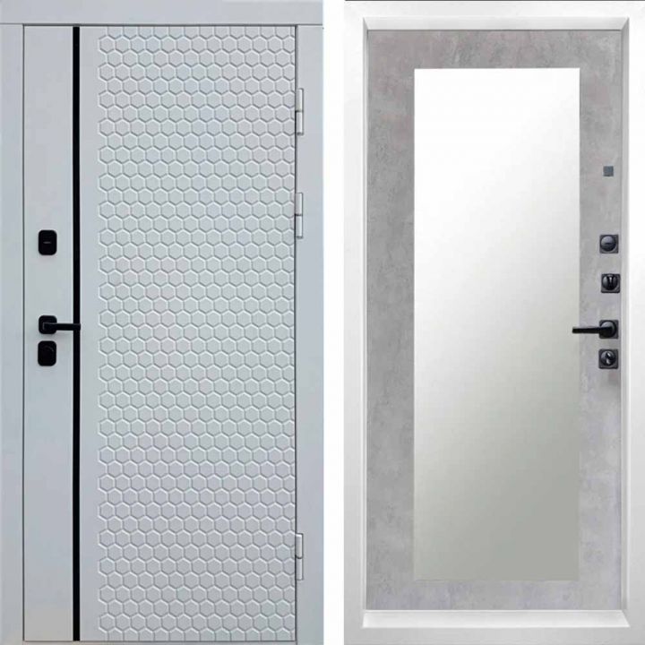 Входная дверь Termo-door SIMPLE WHITE Зеркало триумф бетон светлый