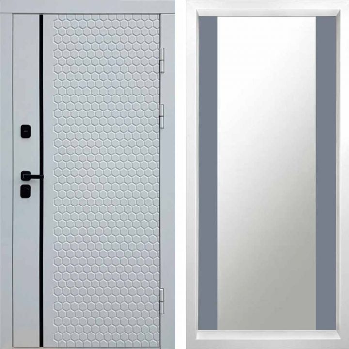 Входная дверь Termo-door SIMPLE WHITE Зеркало Грей Софт