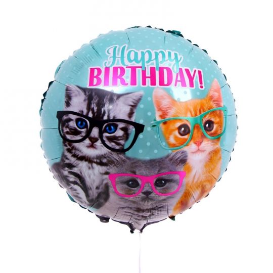 Котята в очках happy Birthday шар фольгированный с гелием