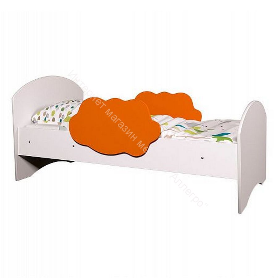 Кровать Тучка с бортиками, 800*1600, белый/оранжевый