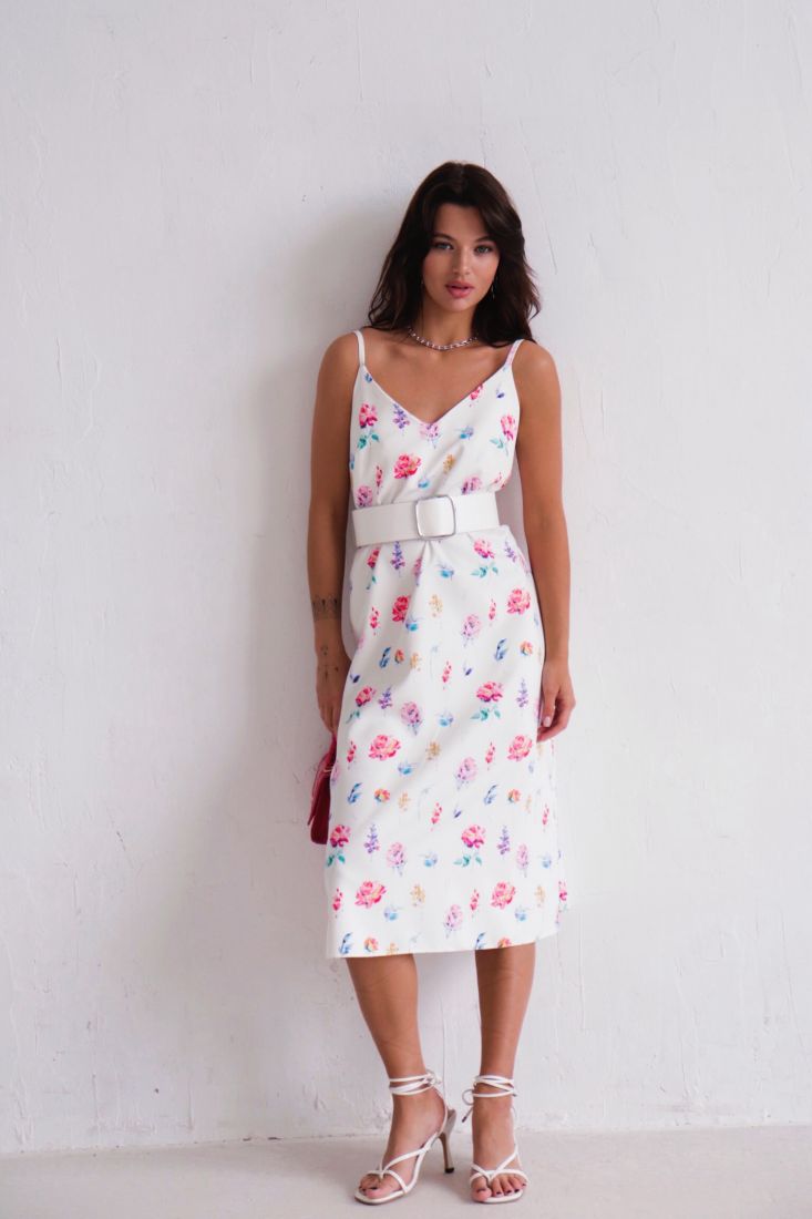 9755 Платье-комбинация молочное с цветочным принтом (остаток: 48)
