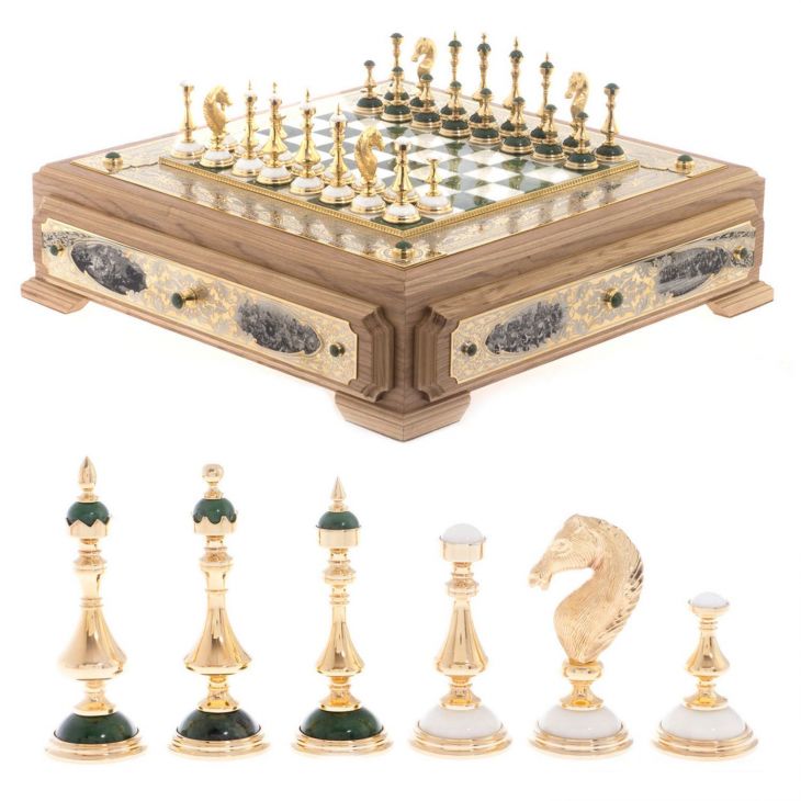 Подарочный набор шахматный ларец Баталия, нефрит, мрамор