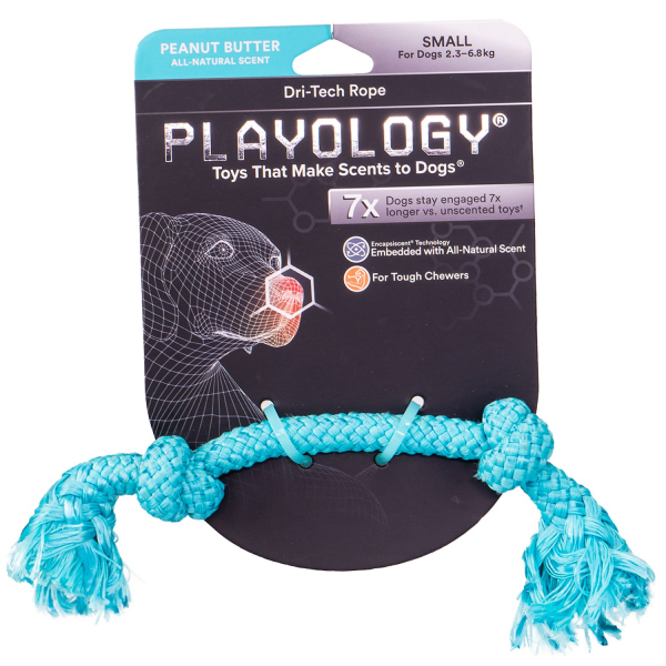 Игрушка для собак мелких пород Playology DRI-TECH ROPE голубой жевательный канат с ароматом арахиса