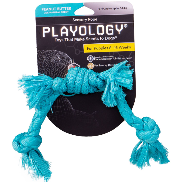 Игрушка для щенков мелких и средних пород Playology SENSORY ROPE голубой сенсорный канат с ароматом арахиса